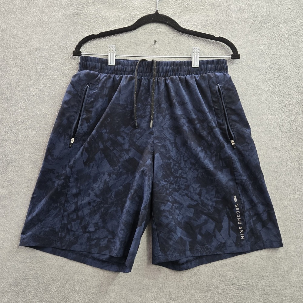 VRST Second Skin Men Activewear Shorts M‎ Blue Geometric Zipper 9" Inseam